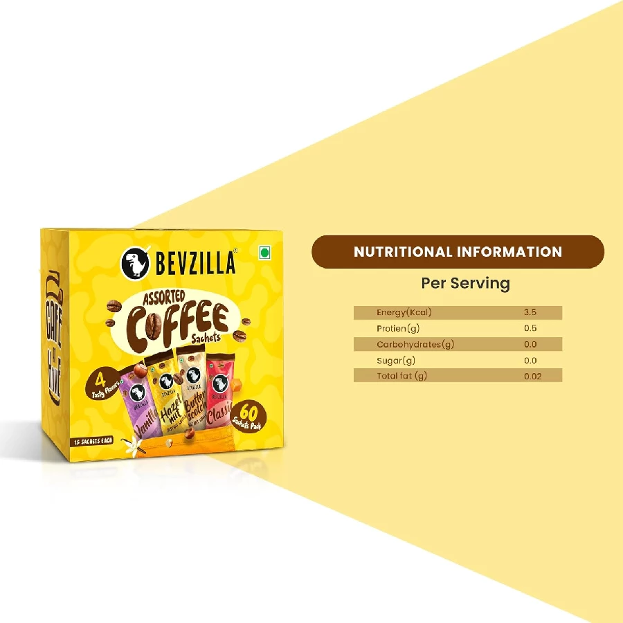 Bevzilla 60 Instant Coffee Powder Sachets(4 Flavours), 60 Sachets-6.webp